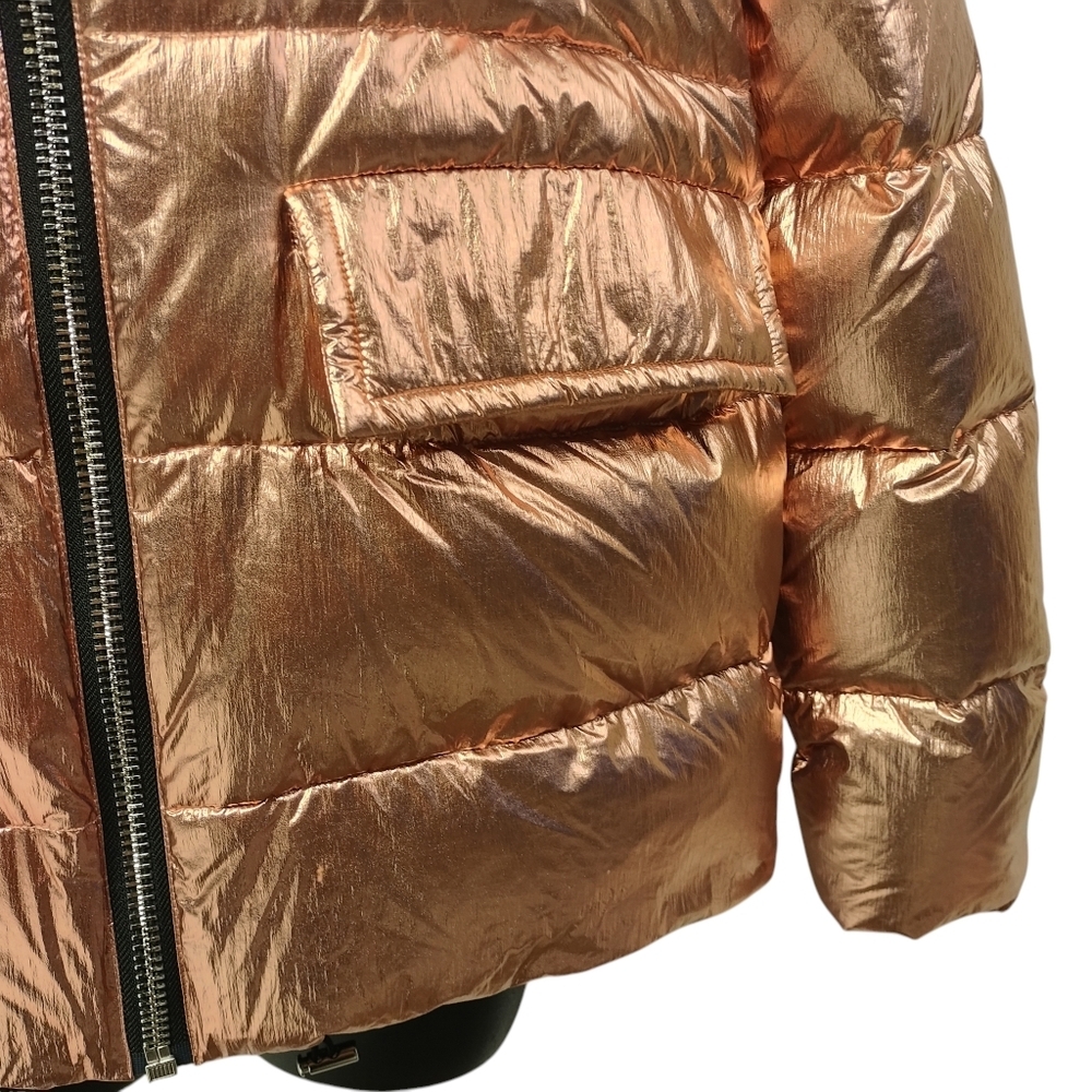 NWT Series By Nicole Benisti Metallic Pink Duck Down Hooded Puffer Jacke Size XS - Picture 4 of 9
